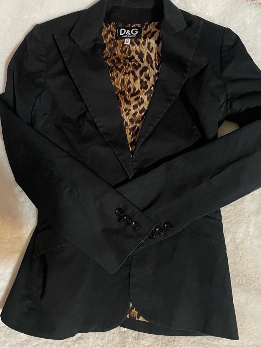 D&G Black Women's Blazer with Leopard-Print Lining